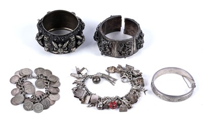 Lot 53 - Silver bracelets including: a Siamese plaque bracelet