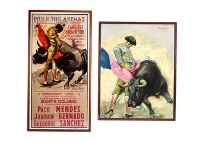 Lot 506 - A framed Vintage Spanish bull fighting poster; and a print