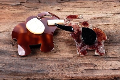 Lot 82 - Two Léa Stein celluloid elephant pattern brooches