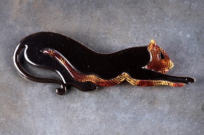 Lot 84 - A Léa Stein celluloid panther pattern brooch