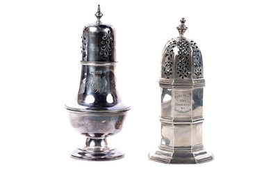 Lot 221 - A 'Percy Hunt 1914' silver sugar caster; and one other