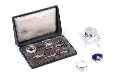 Lot 196 - Antique silver items of ladies' dress; and a cutglass inkwell