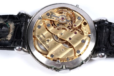 Lot 783 - Jaeger LeCoultre: a rare stainless steel cased triple calendar moon phase manual wind wristwatch