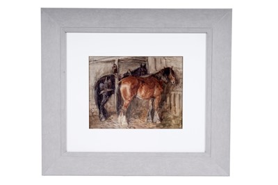 Lot 687 - John Atkinson - Two Shire Horses in a stable | watercolour