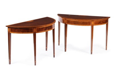 Lot 1044 - A near pair of early 20th Century demi lune side tables