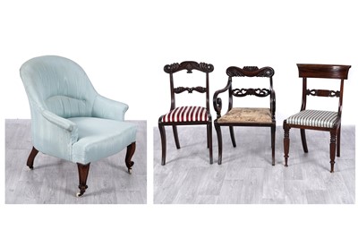 Lot 74 - A Victorian tub armchair; and three other chairs