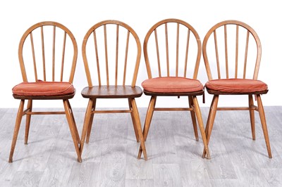 Lot 94 - Ercol: a set of four model 400 elm and beech Windsor stick back dining chairs