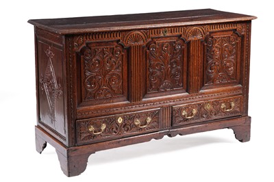 Lot 1035 - A Georgian and later oak mule chest