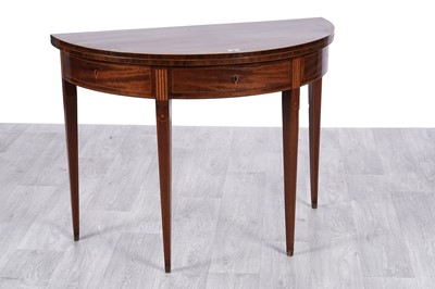 Lot 40 - A late George III inlaid mahogany demi-lune tea table