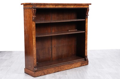 Lot 62 - An early Victorian burr walnut and walnut open bookcase