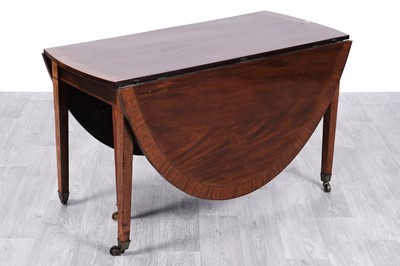 Lot 58 - A George III inlaid mahogany and satinwood banded drop leaf dining table