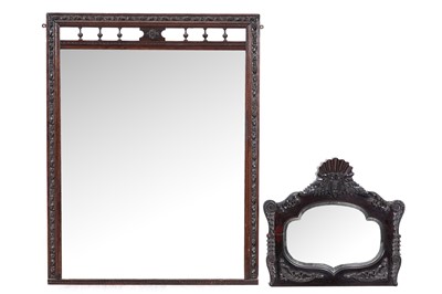 Lot 142 - A Victorian carved oak overmantel mirror; and a 19th Century carved hardwood mirror