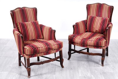 Lot 28 - A pair of early 20th Century Continental beech framed armchairs