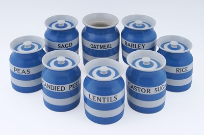 Lot 298 - A collection of seven TG Green Cornish kitchen ware lidded storage jars; and one other