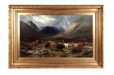 Lot Louis Bosworth Hurt - Highland Cattle watering in a Mountain Glen | oil