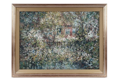 Lot 1585 - John Falconar Slater - Impressionistic view of a cottage in a woodland | oil