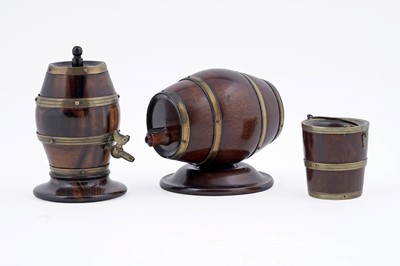 Lot 1028 - Treen: two 19th Century lignum vitae string boxes; and a bucket