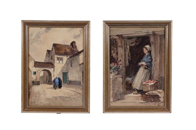 Lot 1629 - Percy Lancaster RA - Young Lady in a Blue Shawl, and Lady in a Blue Shawl Walking | watercolour