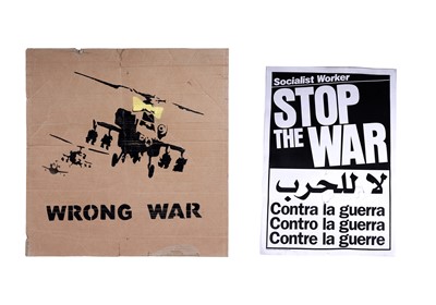 Lot 692 - BANKSY - "Happy Choppers" (Wrong War) | spray paint on cardboard