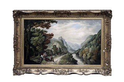 Lot 244 - E. Ormsby - Children playing in a mountainous landscape below a castle | oil