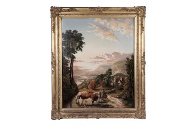 Lot 1594 - E. Ormsby - Cattle watering by a mill | oil