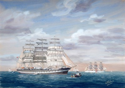 Lot 1643 - Walter Holmes - Tall ships "Kruzenshtern" and "Sedov" | watercolour
