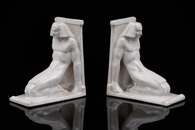 Lot 371 - Emile Monier for Andre Fau: a pair of Boulogne crackle glazed stoneware bookends