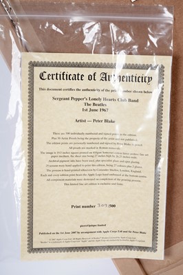 Lot 428 - Peter Blake: Sgt Pepper's Lonely Hearts Club Band Pierre Optique Apple Corps signed print