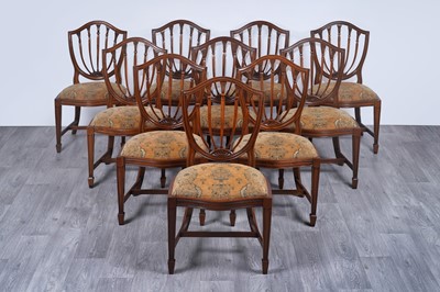 Lot 60 - A set of ten Georgian-style walnut shield-back dining chairs