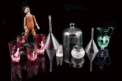 Lot 379 - A selection of glassware; and a carved wooden figure of a man