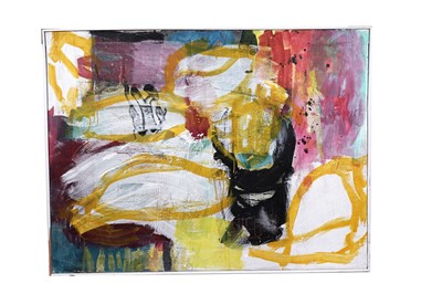 Lot 548 - S.C. Austuk - Abstract composition with yellow streaks | mixed media