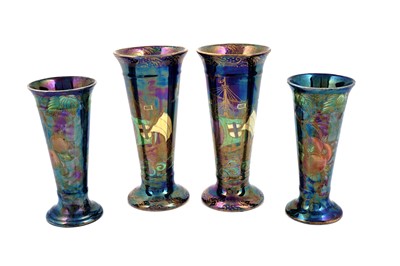 Lot 329 - Two pairs of Maling pottery lustre trumpet vases