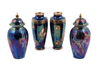 Lot 346 - Two pairs of Maling Plum and Orchard pattern vases