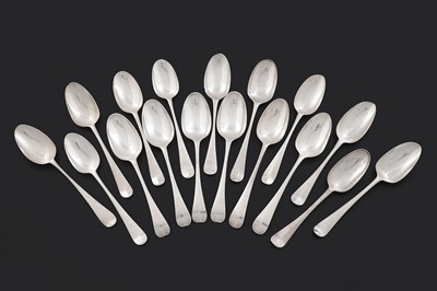 Lot 474 - Sixteen silver tablespoons, including some George II Hanoverian pattern