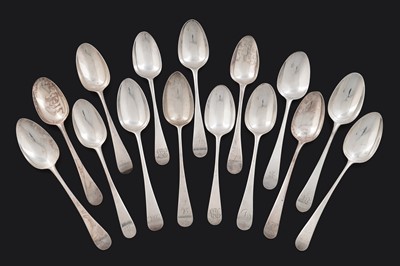 Lot 477 - Fifteen various George III silver tablespoons