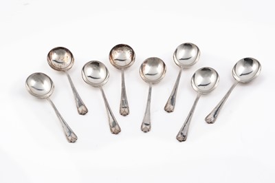 Lot 106 - Eight silver soup spoons