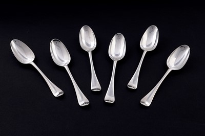 Lot 496 - A set of six George II silver tablespoons
