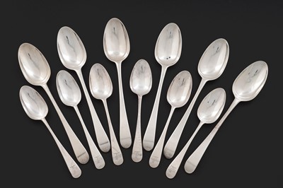 Lot 508 - A set of six George III silver tablespoons; and a matched set of George III silver dessert spoons