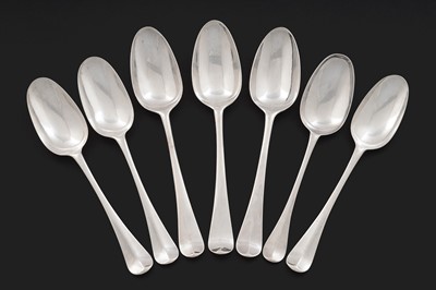 Lot 514 - A set of three George II/George III silver tablespoons; and four others
