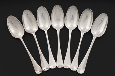 Lot 518 - Seven silver Hanoverian pattern tablespoons