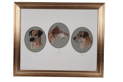 Lot 1544 - Sprogger - Tell, Sandy, and Tommy: three dog portraits framed as a triptych | pastel