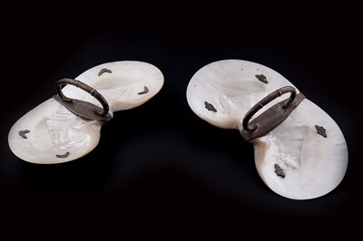 Lot 54 - A pair of late 19th Century Chinese silver mounted mother of pearl shell dishes