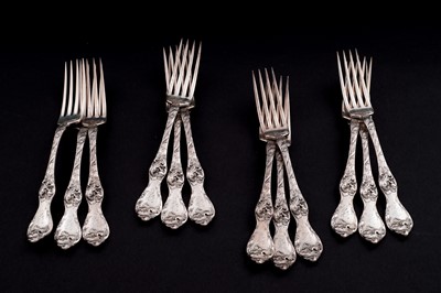 Lot 67 - A set of twelve late 19th/early 20th Century American silver dessert forks