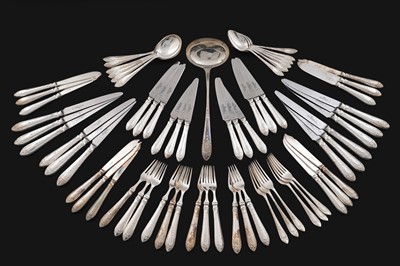 Lot 213 - A George V silver part canteen of flatware; and other cutlery to match