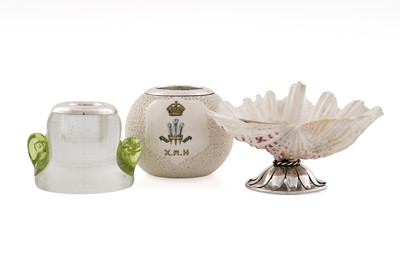 Lot 313 - An Edwardian mounted pottery vesta ‘ball’; and two other items