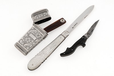 Lot 355 - A Victorian engraved silver lancet case; and other items