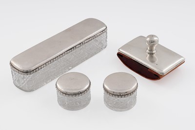 Lot 43 - An early 20th Century Swedish Arts & Crafts silver-mounted cut glass toilet box; and other items
