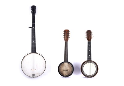 Lot 377 - A five-string banjo; and two mandolin banjos