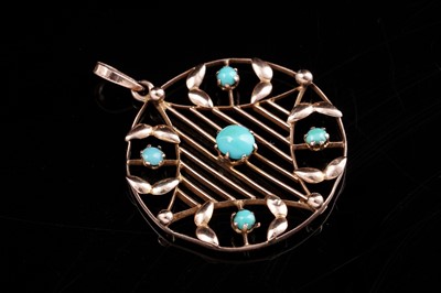 Lot 27 - An Edwardian turquoise set 9ct yellow gold pendant