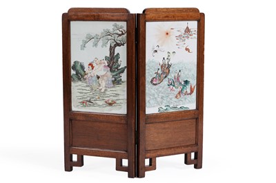 Lot 320 - A Chinese porcelain two-fold screen